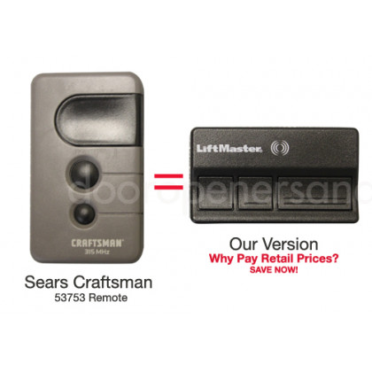 Sears Craftsman 139.53753 315 MHz 3 Button Gate or Garage Door Opener Remote Control