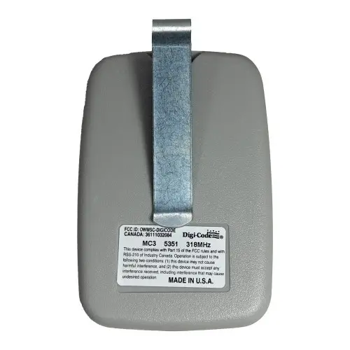 Digi Code DC-MC3 318 MHz Megacode Compatible Visor Remote Back Photo