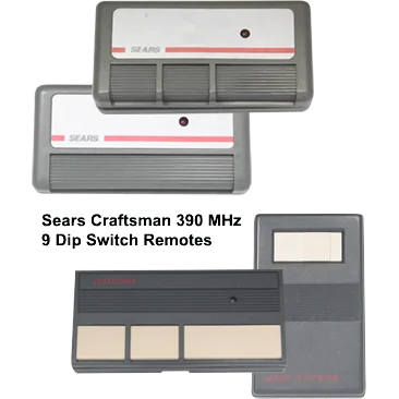 Sears Craftsman 390 MHz 9 Dip Switch Remote Controls 139.53703 139.53718 139.53778 and 139.53758